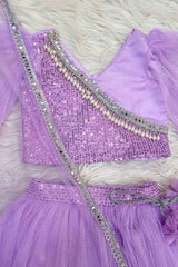 Lavender Net and Sequins Lehenga