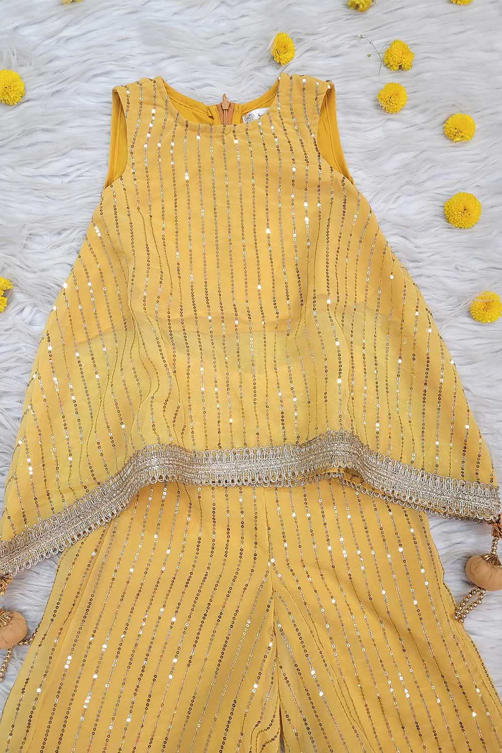 Yellow Sequins Work Kurta Palazzo Set