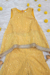 Yellow Sequins Work Kurta Palazzo Set