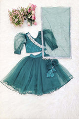 Bottle Green Net and Sequins Lehenga