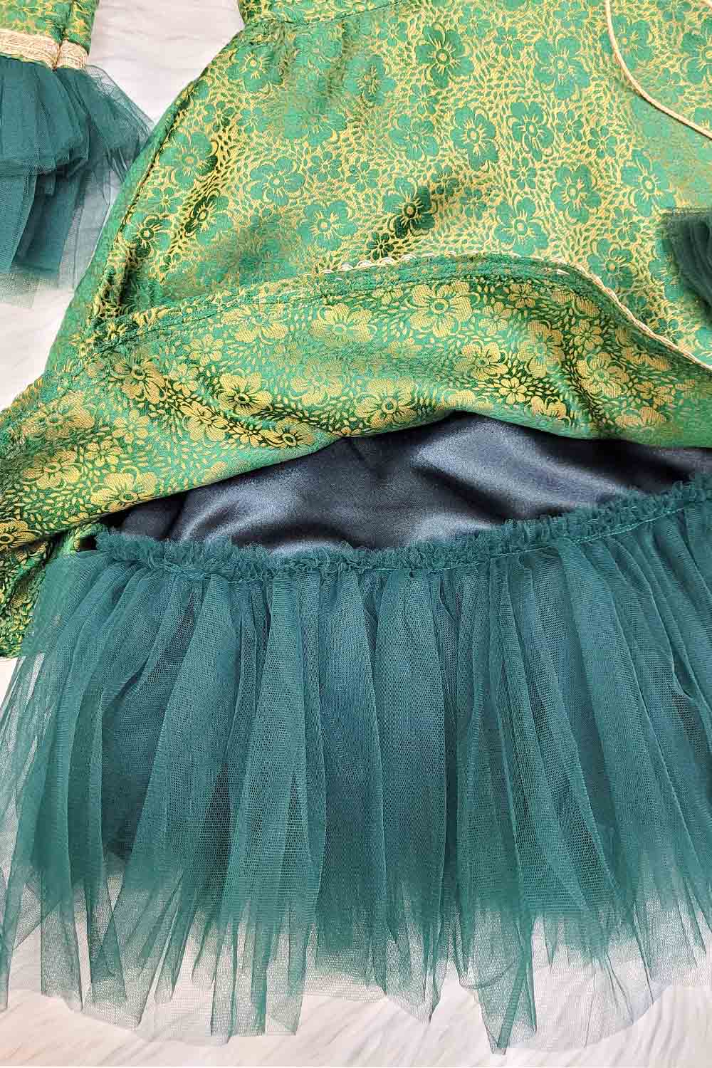 Bottle Green Brocade and Net Lehenga