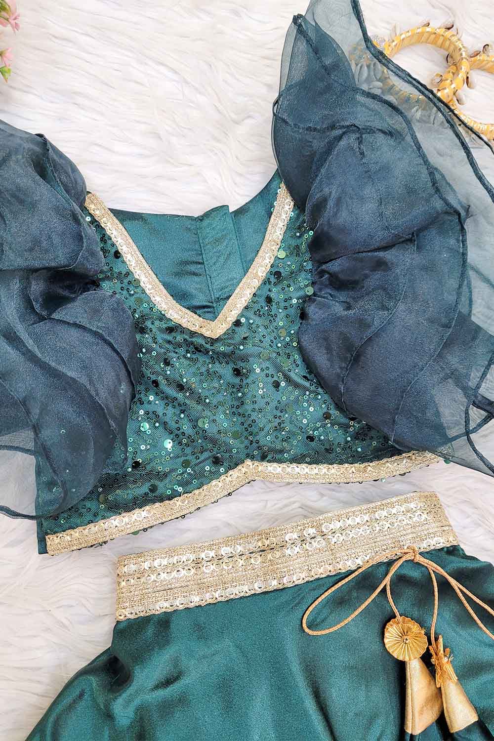 Satin and Embroidered Net Top Skirt