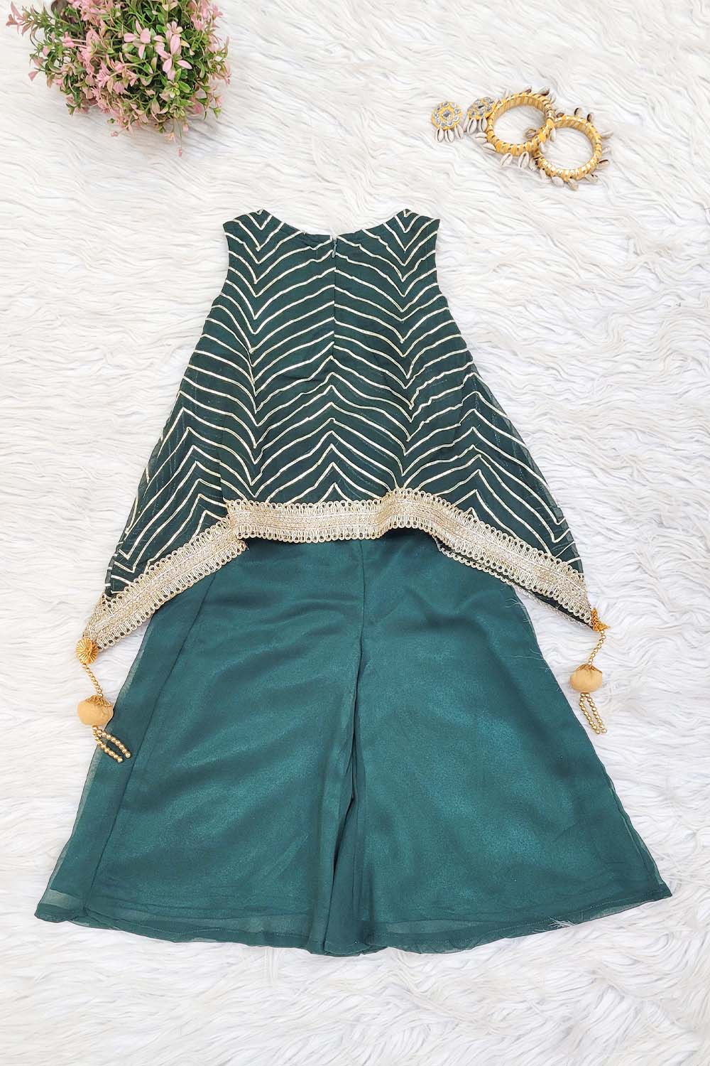 Bottle Green Georgette Kurta Palazzo Set