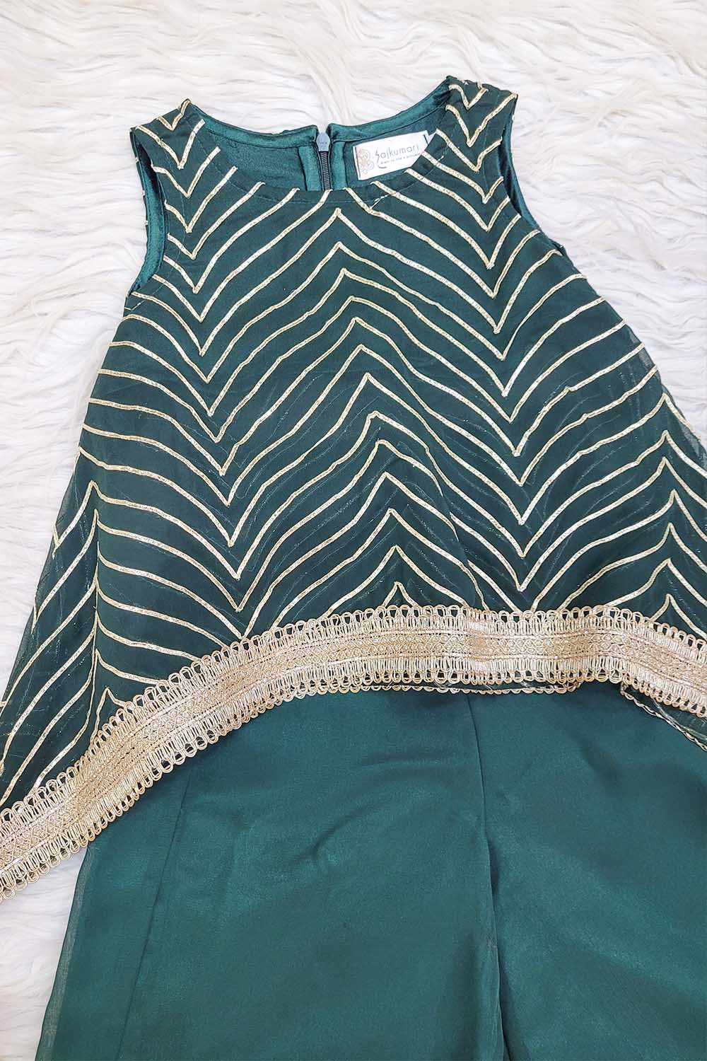 Bottle Green Georgette Kurta Palazzo Set