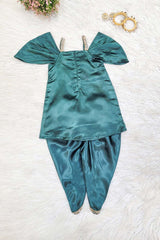 Bottle Green Satin Kurta Dhoti Set