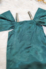 Bottle Green Satin Kurta Dhoti Set