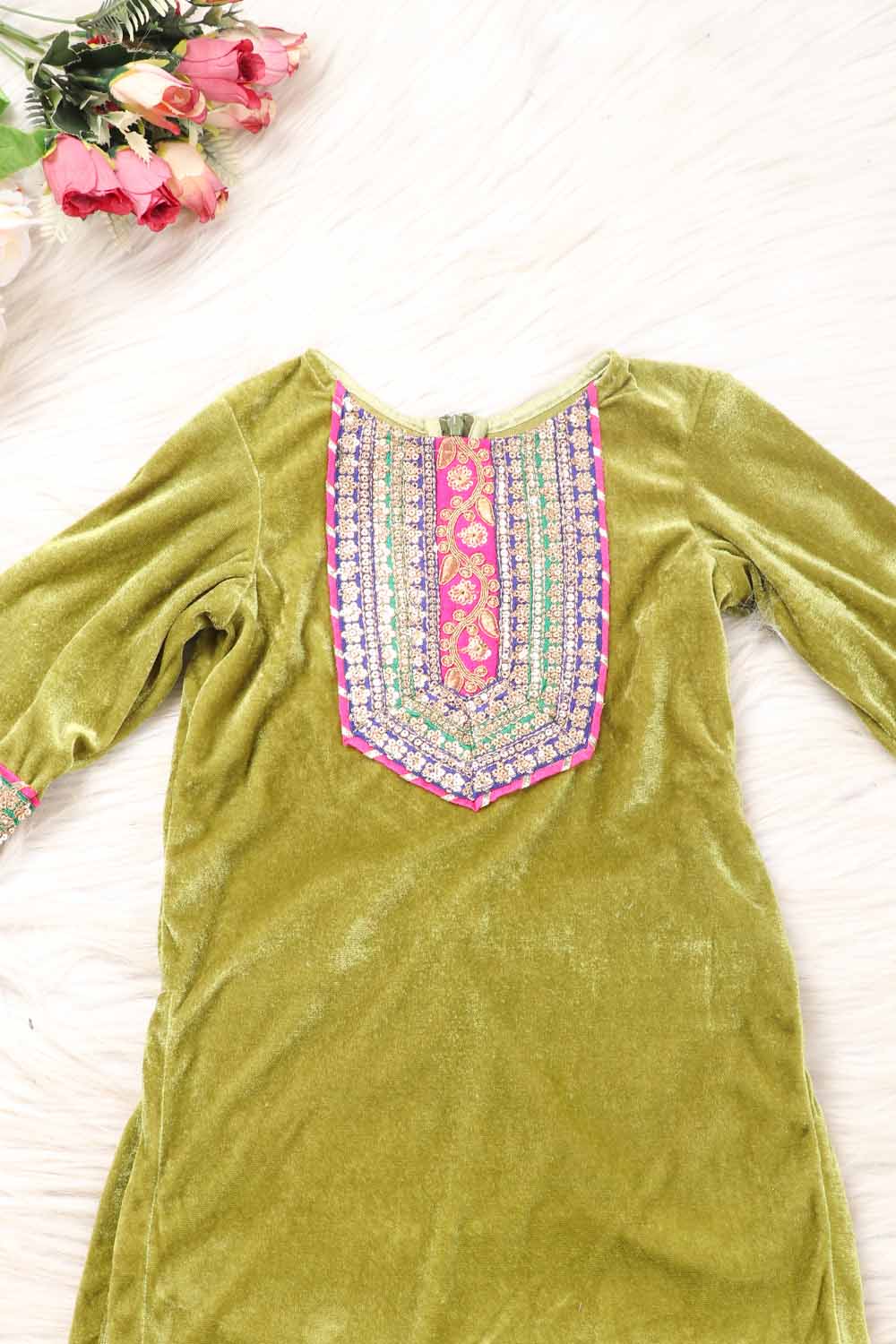 Pastel Green Velvet Kurta Salwar