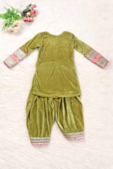 Pastel Green Velvet Patiyala Suit