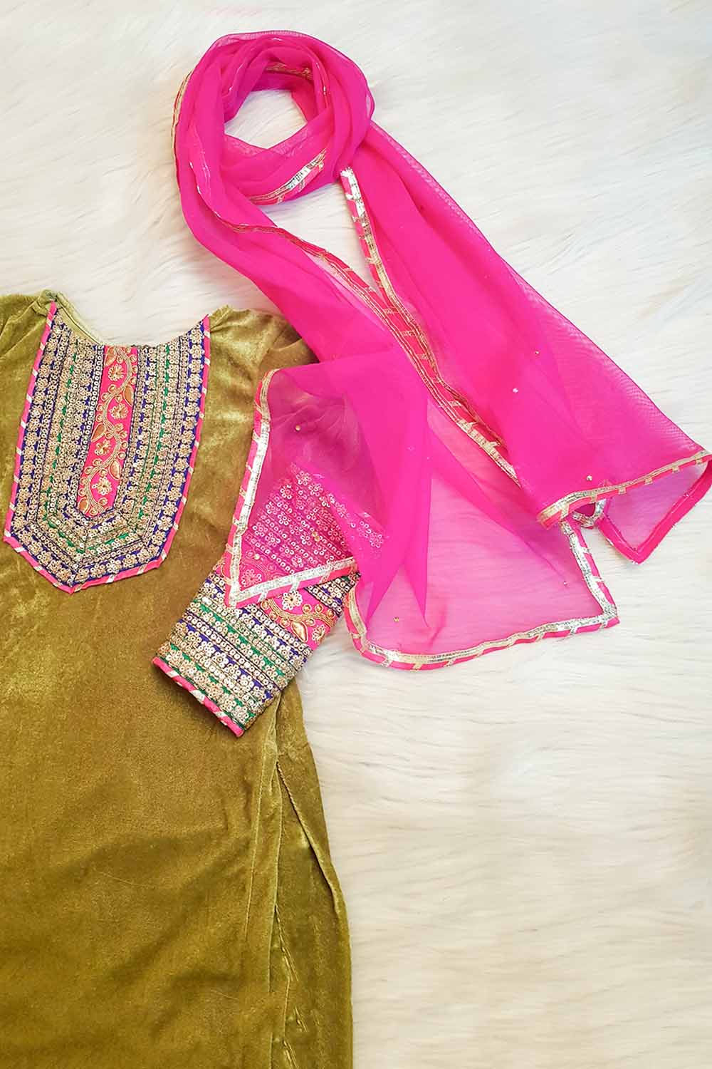 Pastel Green Velvet Patiyala Suit