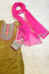 Pastel Green Velvet Patiyala Suit