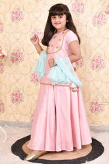 Peach and Green Lahenga Set