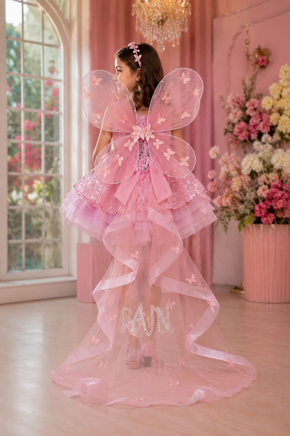 Pink Butterfly Sequined Fairy Frock