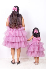 Lavender Ruffled Dress Mother Daughter Combo Sets