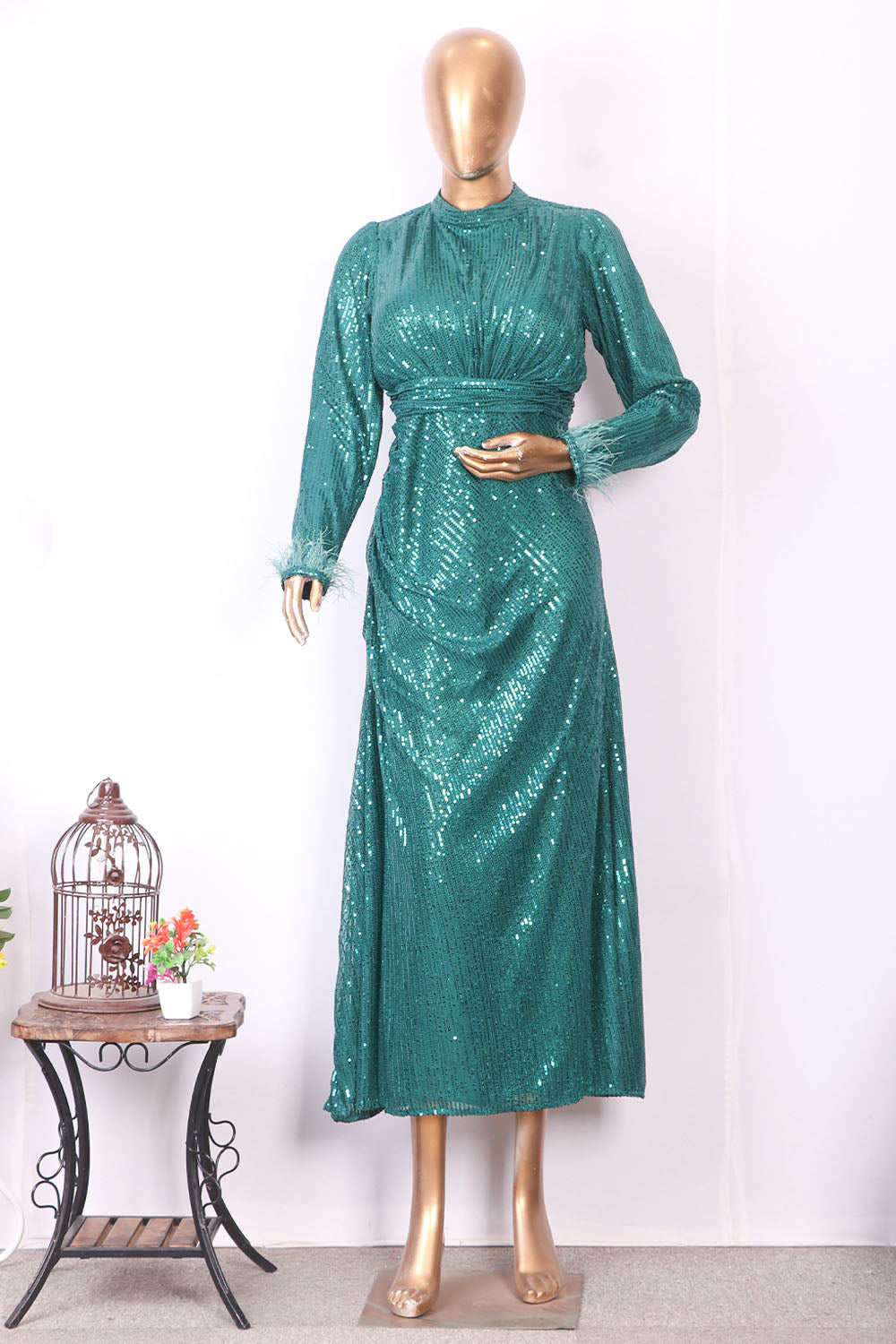 Bottle Green Mother Daughter Sequins Gown Combo