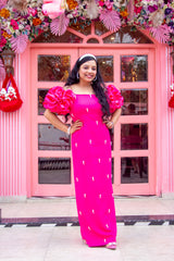 Magenta Pink Designer Dresses Mom And Me Twining Set
