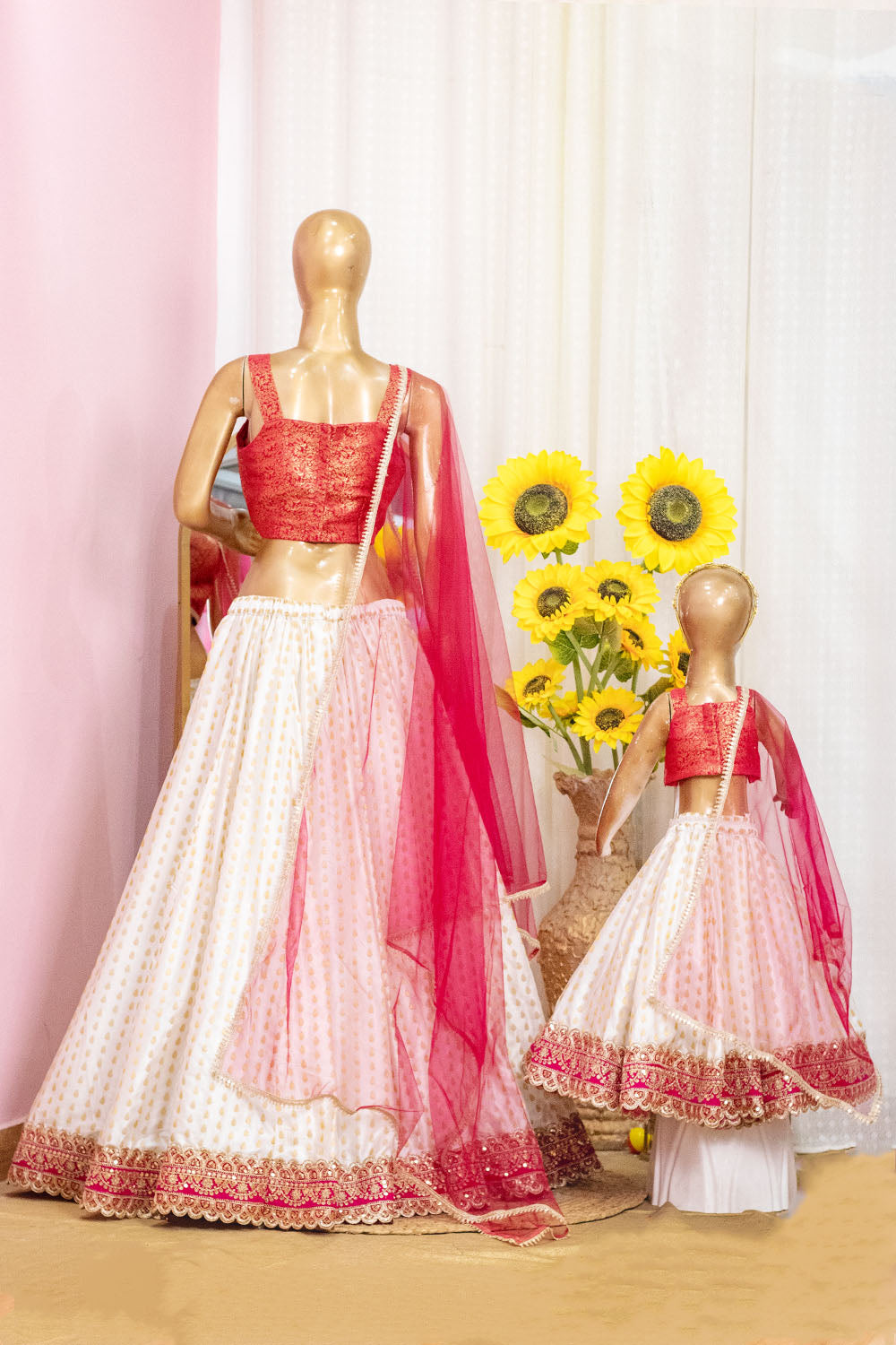 White Pink Mom and Daughter Lehenga Sets