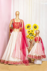 White Pink Mom and Daughter Lehenga Sets