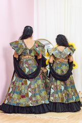 Black Thread Embroidered Mom and Daughter Lehenga Set