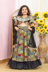 Black Thread Embroidered Mom and Daughter Lehenga Set