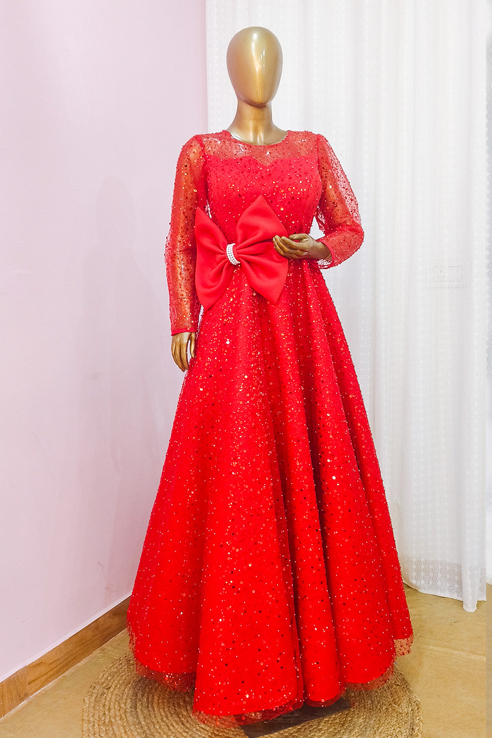 Red Embroidered Mom and Daughter Combo Set
