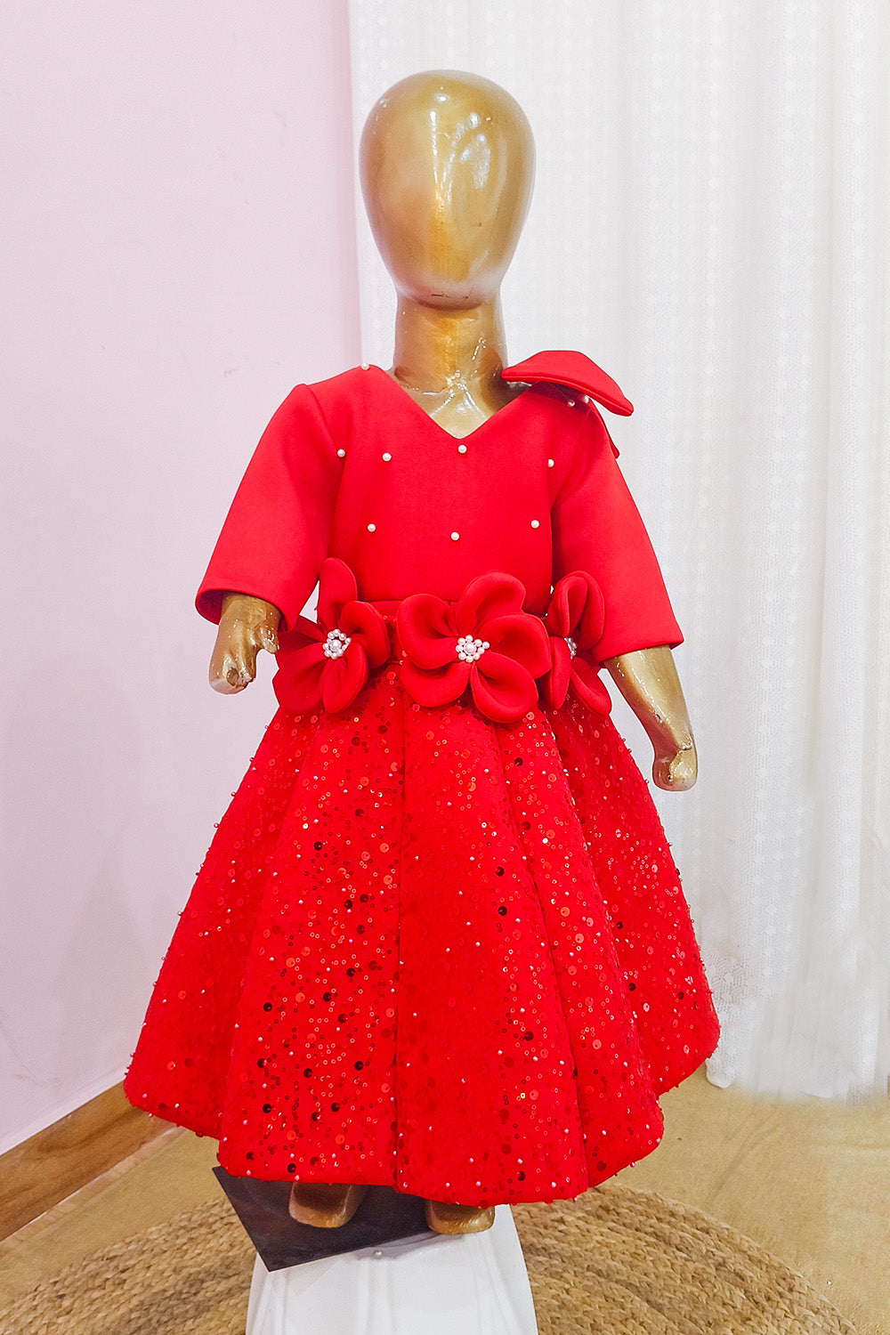 Red Embroidered Mom and Daughter Combo Set