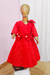 Red Embroidered Mom and Daughter Combo Set