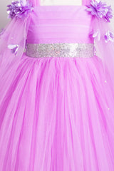 Lavender Elongated Flowers Sleeves Gown