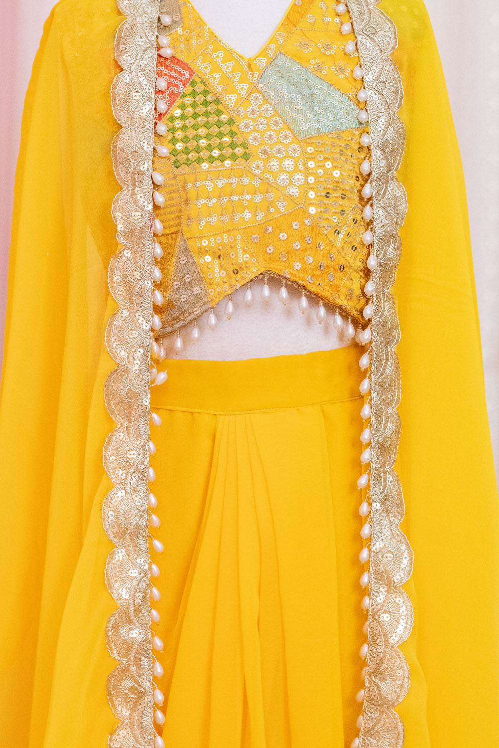 Yellow Dhoti Pattern Indo Western Coord Set With Cape