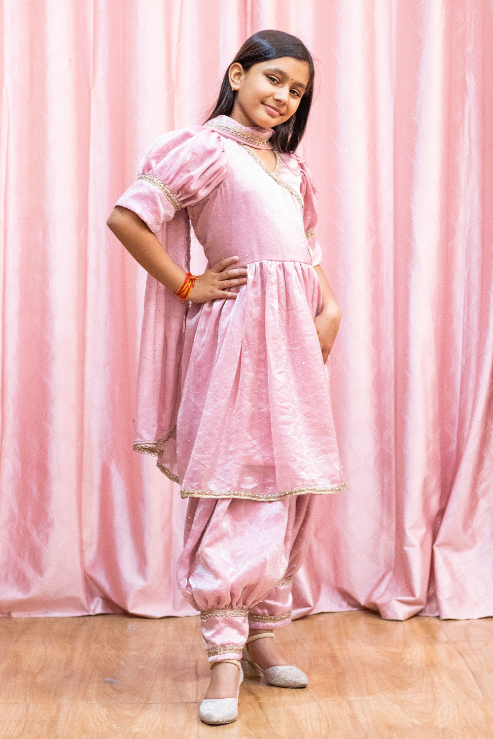 Pink Mukaish work organza Suit