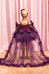 Sequined Purple Party Dress with Trail