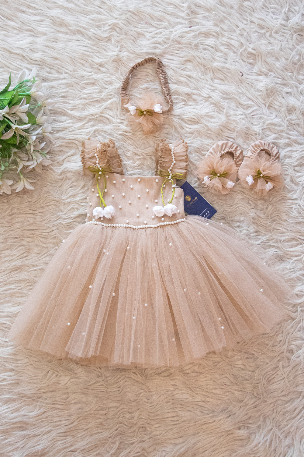 Baby Pearl Embellished Net Frock Set