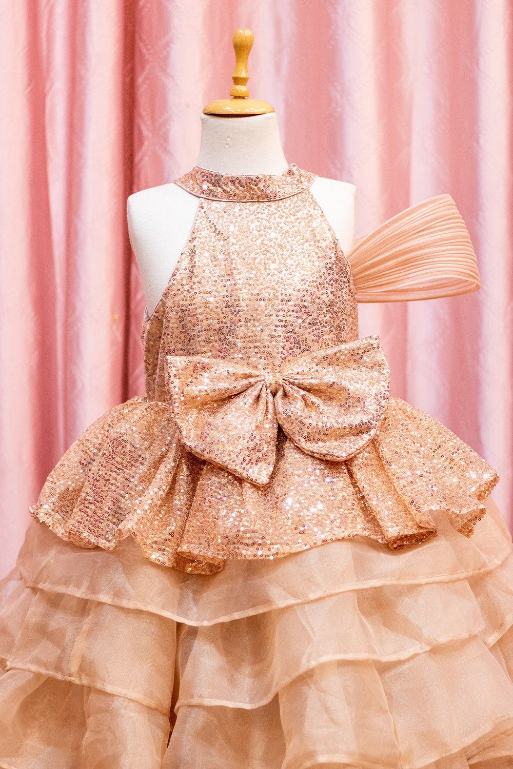 Rose Gold Sequined High Low Trail Dress
