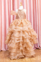 Rose Gold Sequined High Low Trail Dress