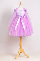Lavender Elongated Flowers Sleeves Gown