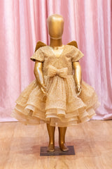 Golden Glamour Bow Mother & Daughter Gown Set