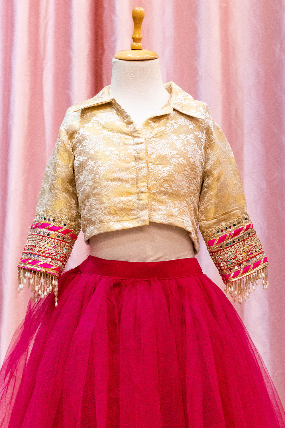 Golden Embroidered Crop Top & Skirt