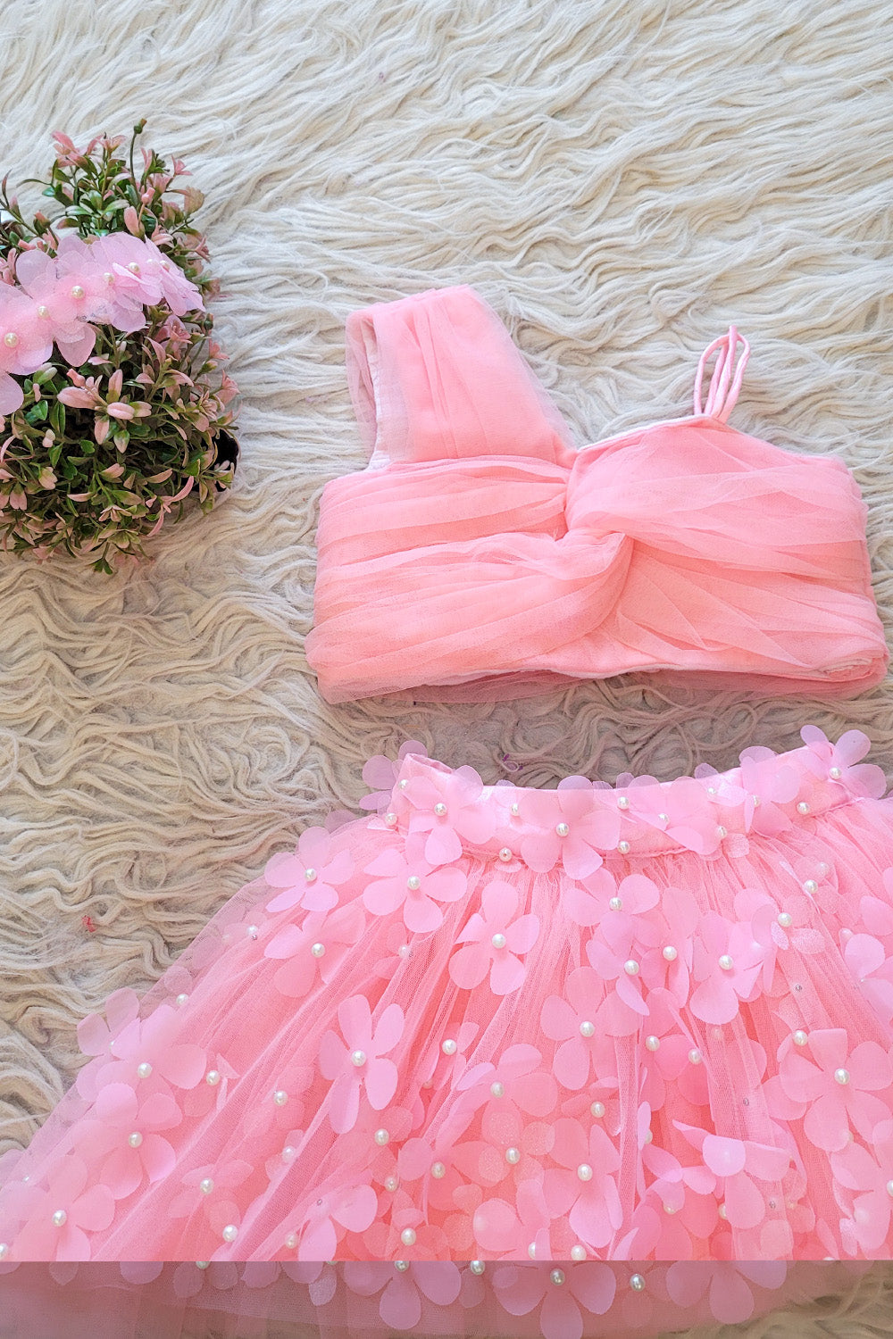 Pink Floral Skirt Top Set