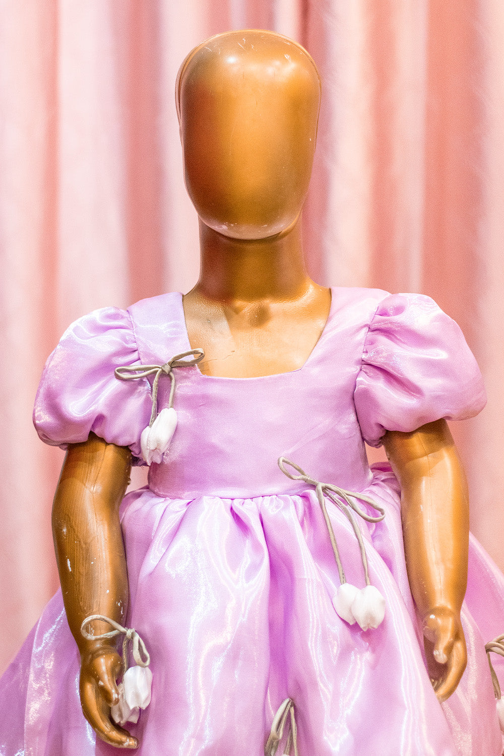 Lavender Satin Puff Sleeve Party Frock