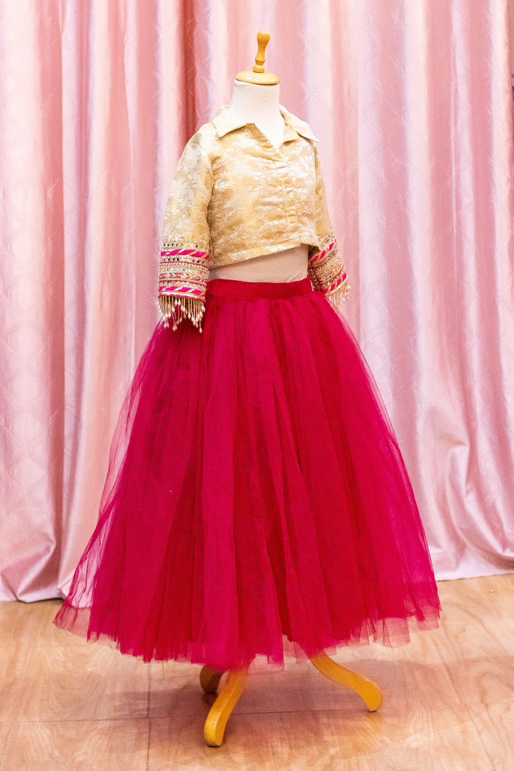 Golden Embroidered Crop Top & Skirt