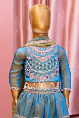 Teal Blue Flared Lehenga Set with Hand Embroidered Blouse