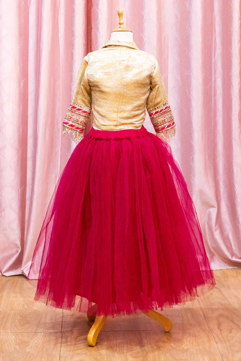 Golden Embroidered Crop Top & Skirt