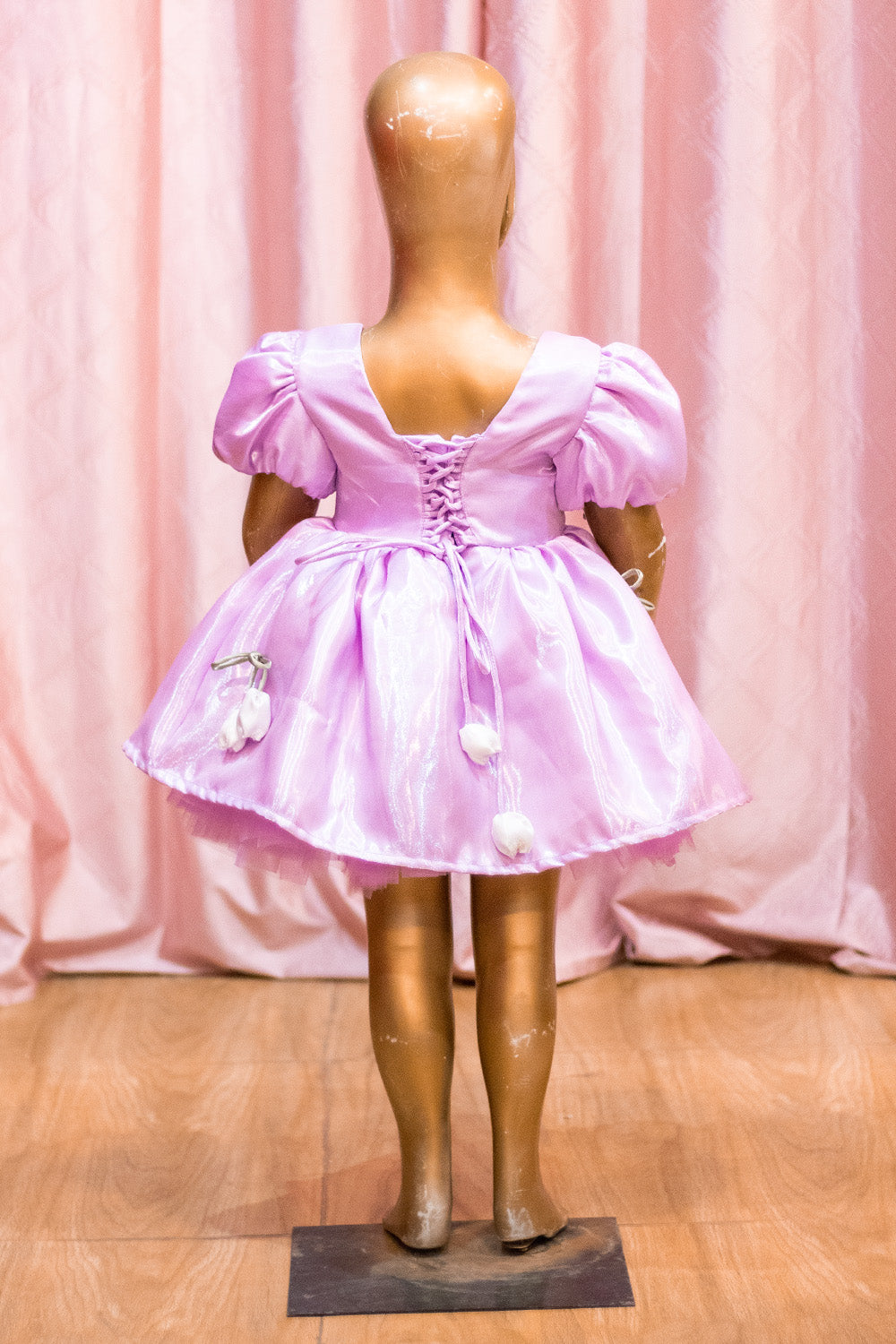 Lavender Satin Puff Sleeve Party Frock