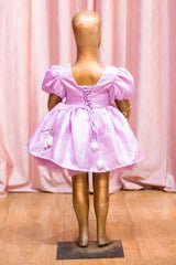 Lavender Satin Puff Sleeve Party Frock