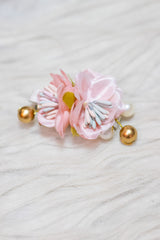 Pastel Pink Floral Hair Clip with Beads