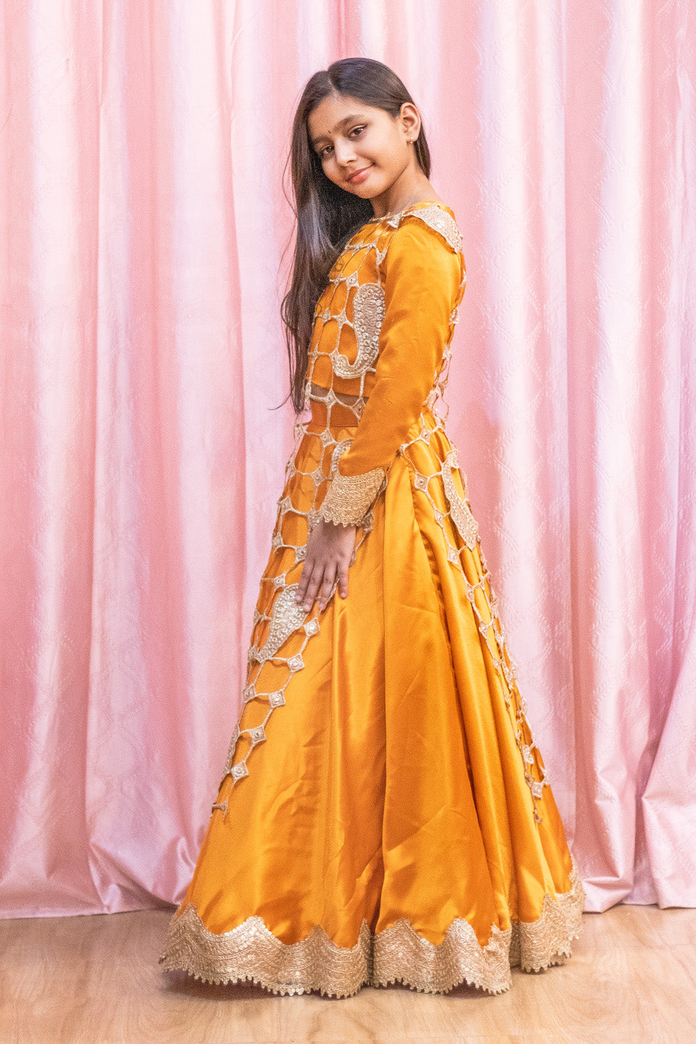 Rust Orange and Golden Lehenga