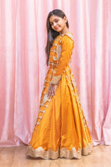 Rust Orange and Golden Lehenga
