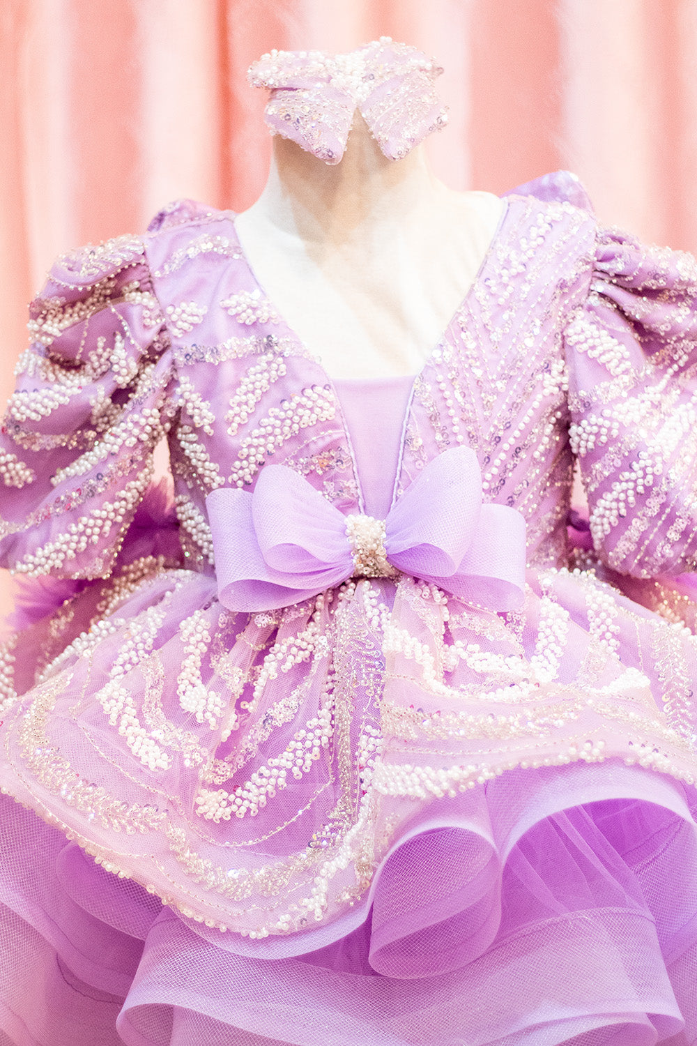 Lavender Sequined Trail Party Dress