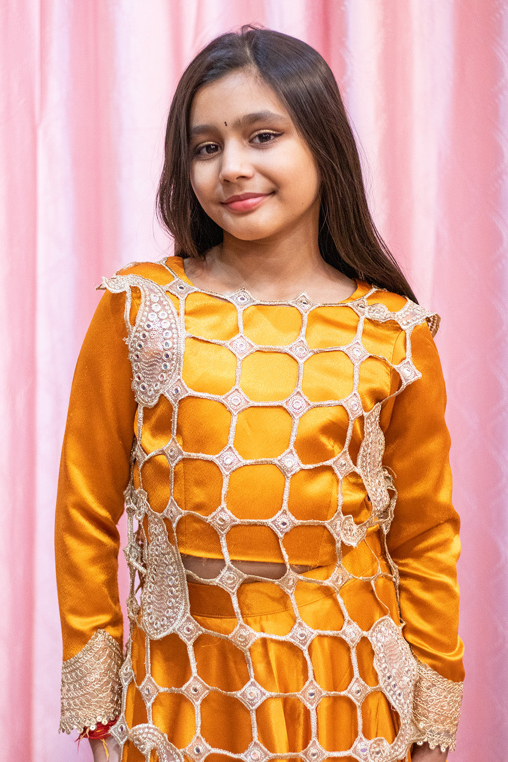 Rust Orange and Golden Lehenga