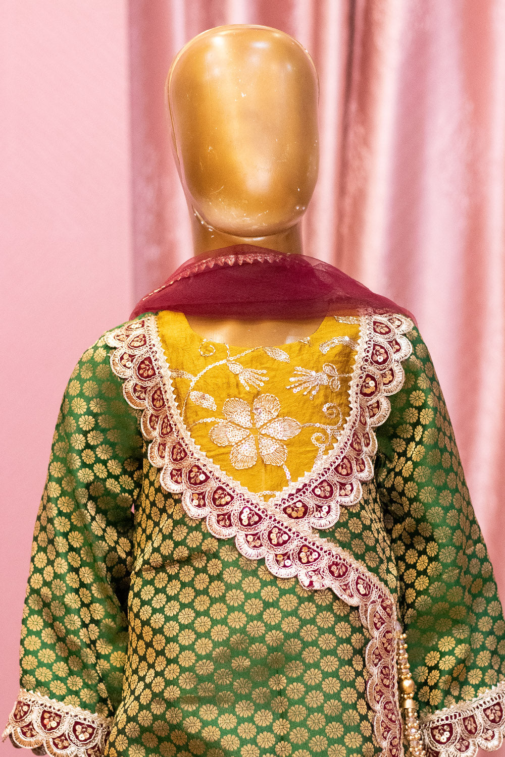 Green & Mustard Brocade Sharara Suit