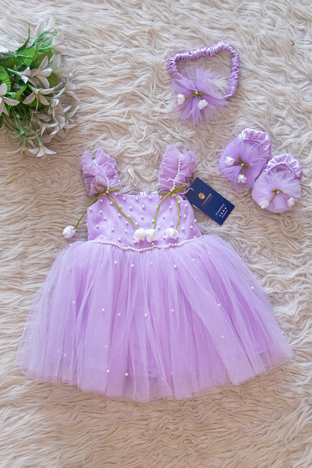 Lavender Pearl Embellished Baby Frock Set